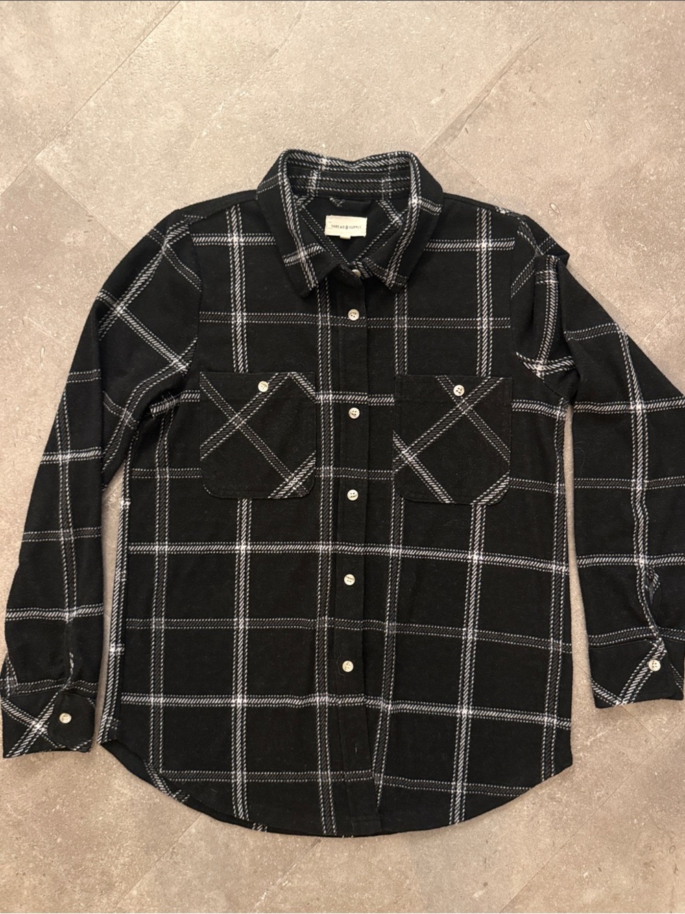 Thread & Supply Black Plaid Button-Down Shirt Sz S